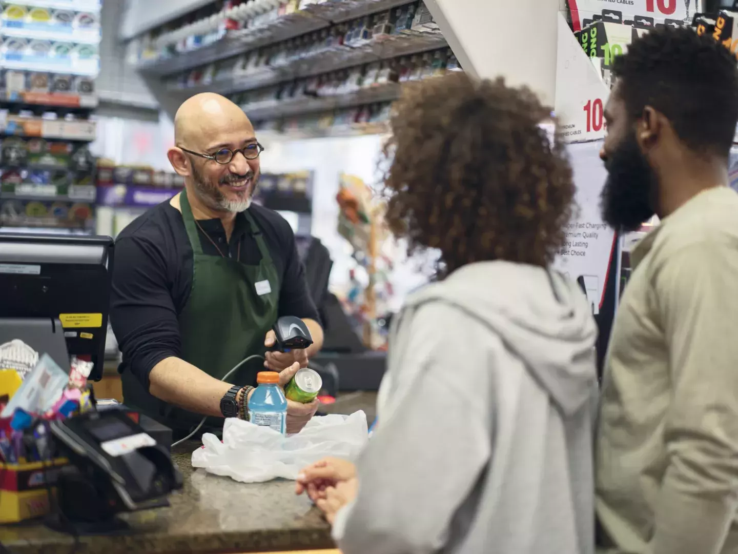 Customers at a check out counter